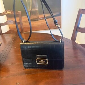 Coach Black Morgan Croc-Embossed Leather Crossbody Bag